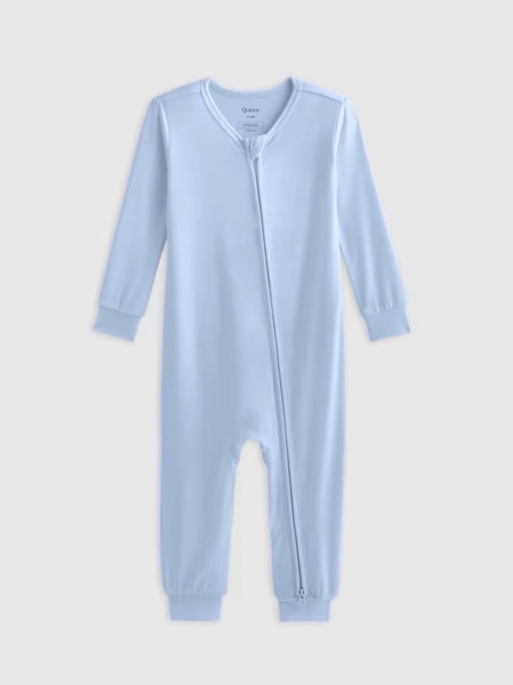 Set of two Quince bamboo Baby Zip-Front Knit pajamas in Light Blue and green